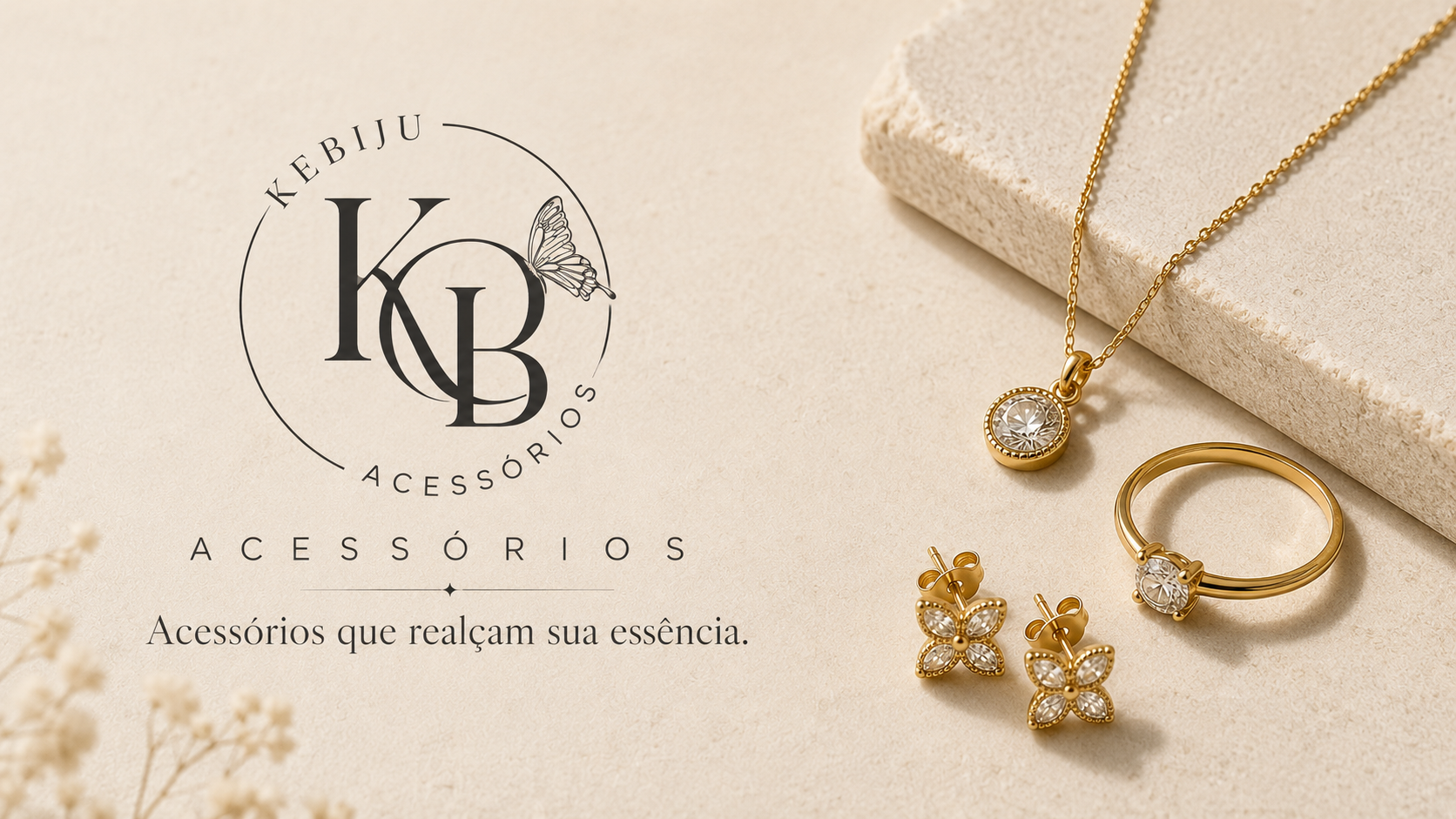 Kébiju Acessórios com colar, anel e brincos dourados